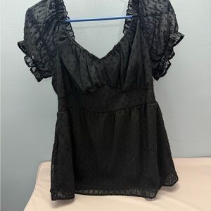 Amazon Black Swiss Dot Puff Sleeve Blouse